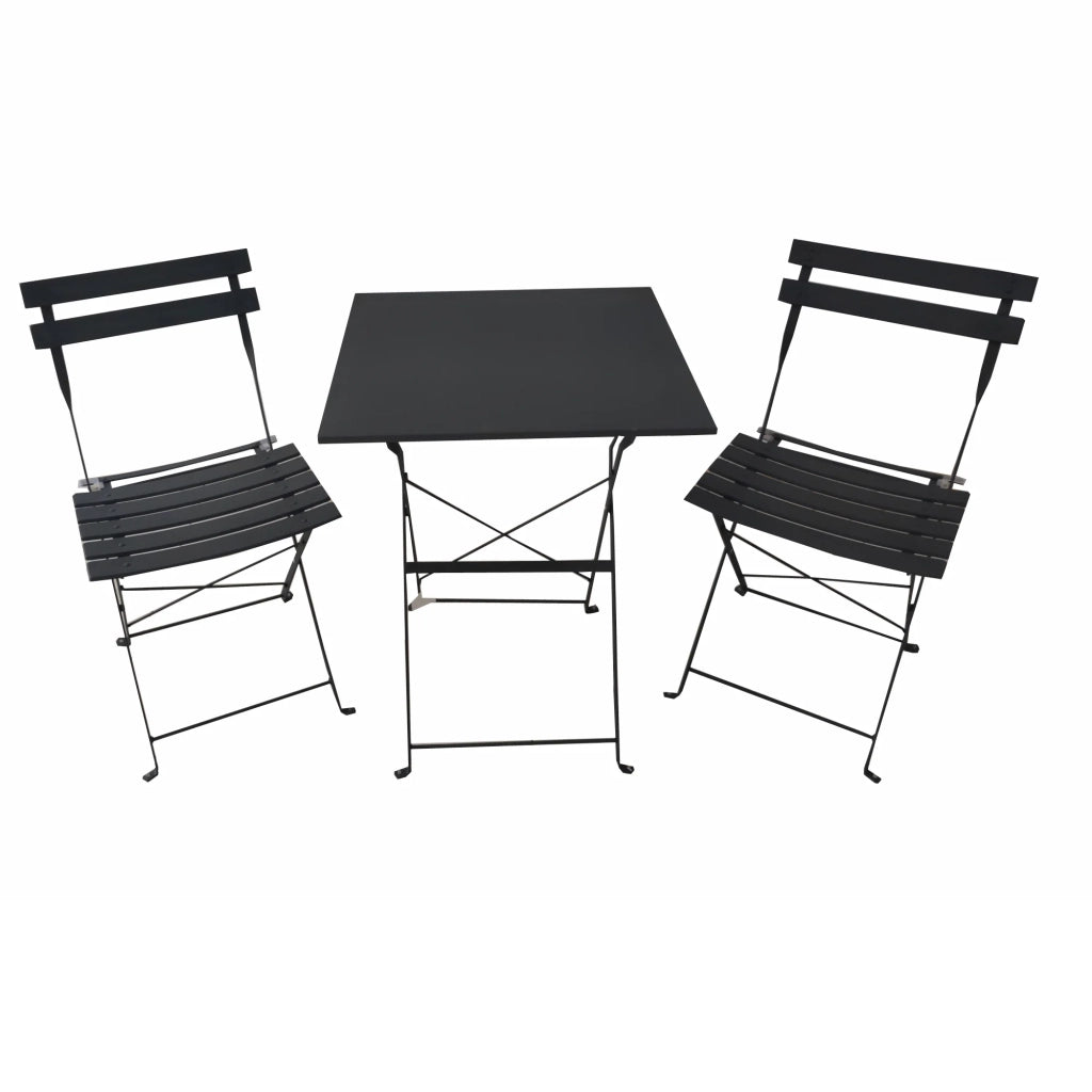 Set tavolo e sedie pieghevoli Niro, 2 sedie + tavolo in ferro da esterno (40x44x78 / 55x55x70 cm)