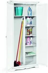 Armadio porta scope in legno arte povera Shabby chic bianco