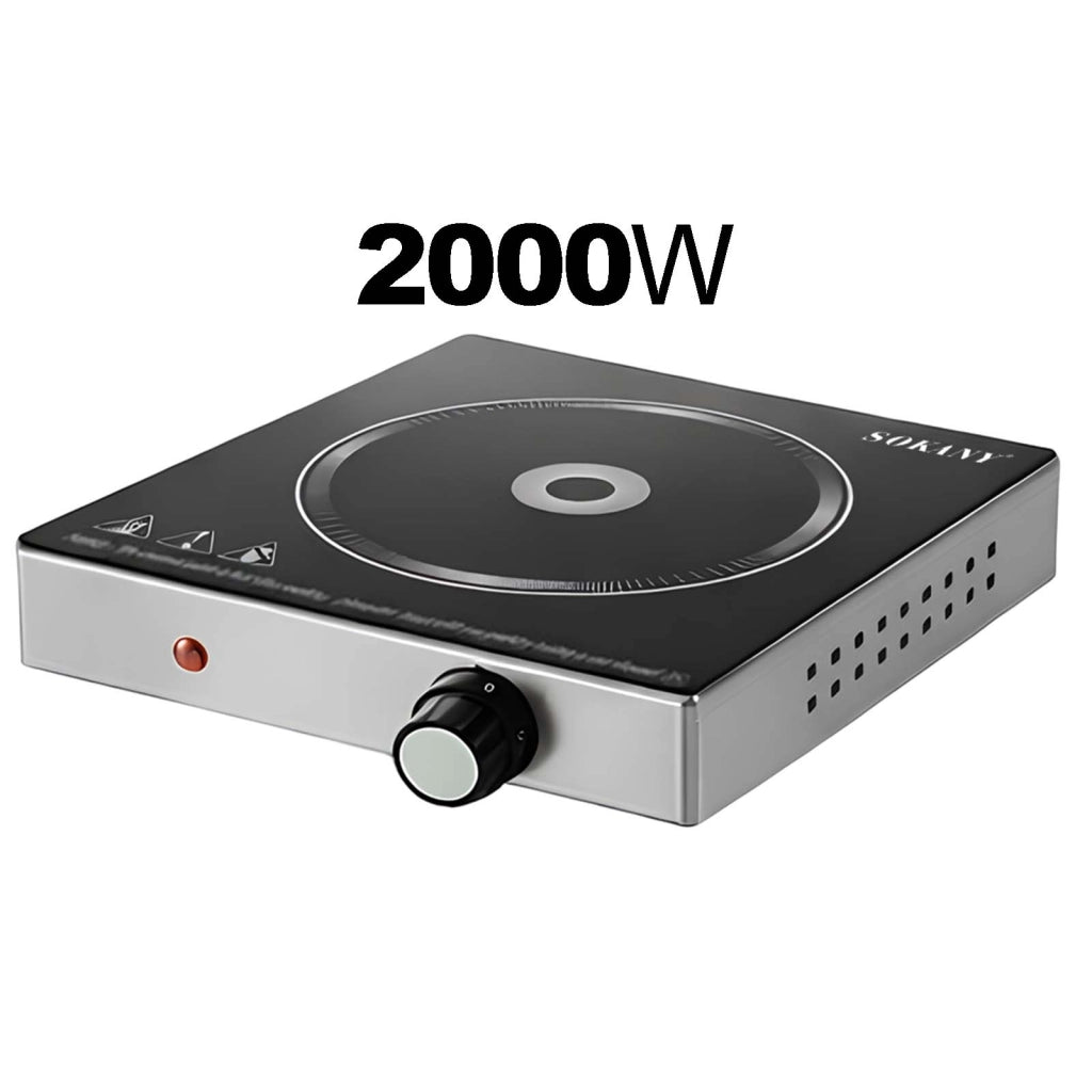 Piastra di Cottura Infrarossa 2000W per Tutti i Fuochi 5 Livelli di Potenza Regolabile Nero / Argento Sokany