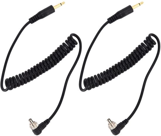 Cavo sincronizzazione flash - Universale 3,5 mm - Rollo di cavo - Nero - Cavo sincronizzazione per macchina fotografica digitale - 2 pezzi