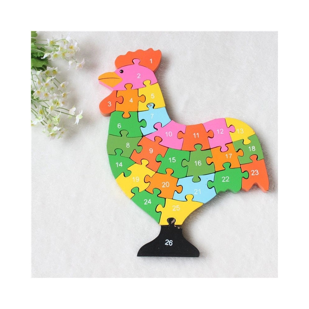 Trade Shop - 3d Puzzle Legno Forma Di Gallina Educativo Lettere Numeri Bambini Imparare -