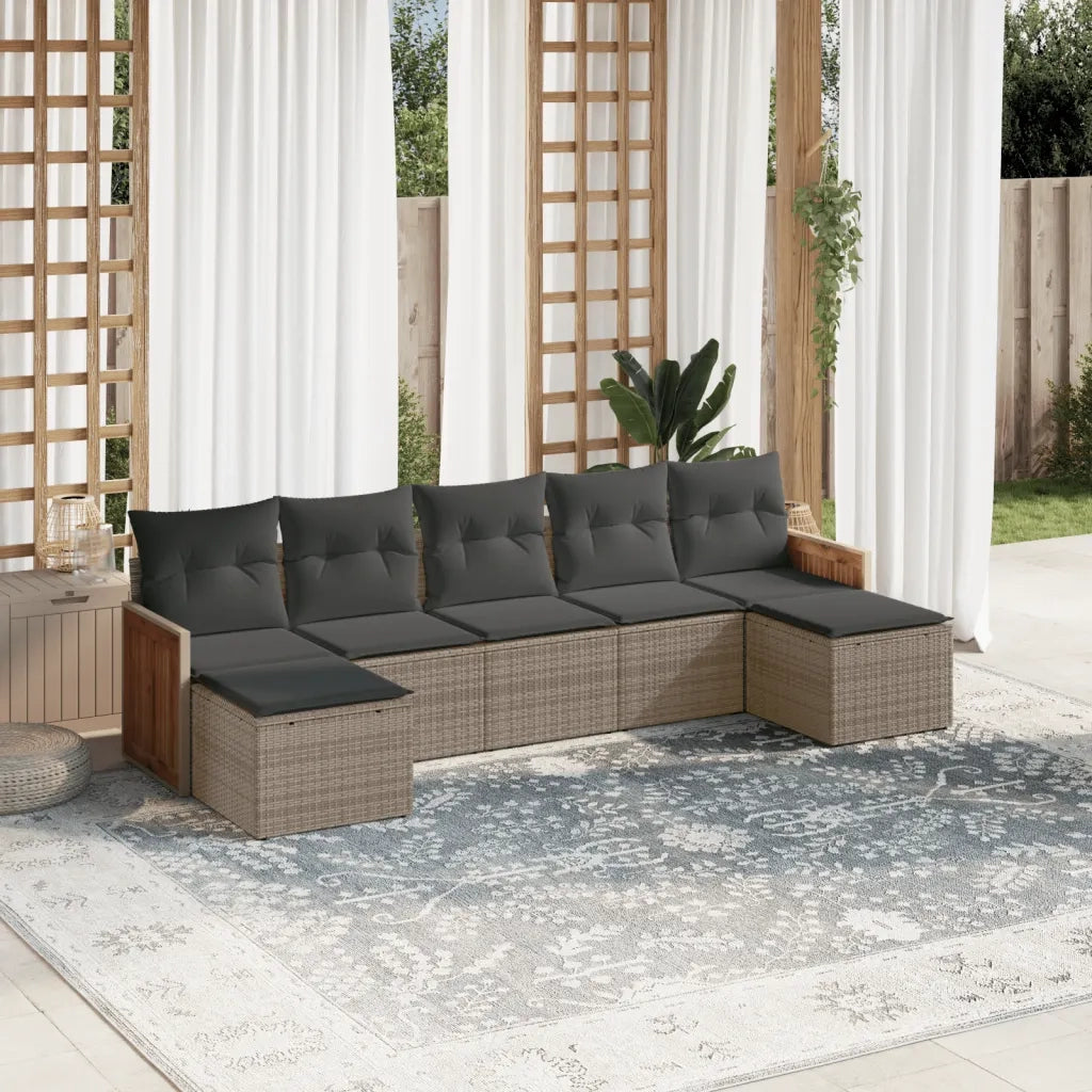 Set Divani da Giardino 7 pz | Set Salotto da Giardino con Cuscini Grigio in Polyrattan