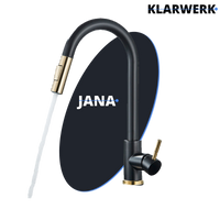 JANA | Rubinetto da cucina estensibile Premium in acciaio inossidabile oro nero | Miscelatore alto Bogo alta pressione ruotabile a 360° 2 attacchi