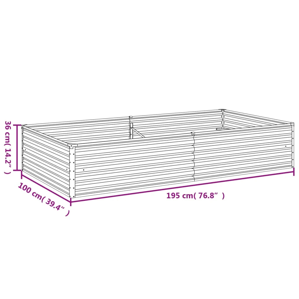 Fioriera rialzata per piante fiori patio giardino 195 x 100 x 36 cm acciaio corten marrone 02_0039387