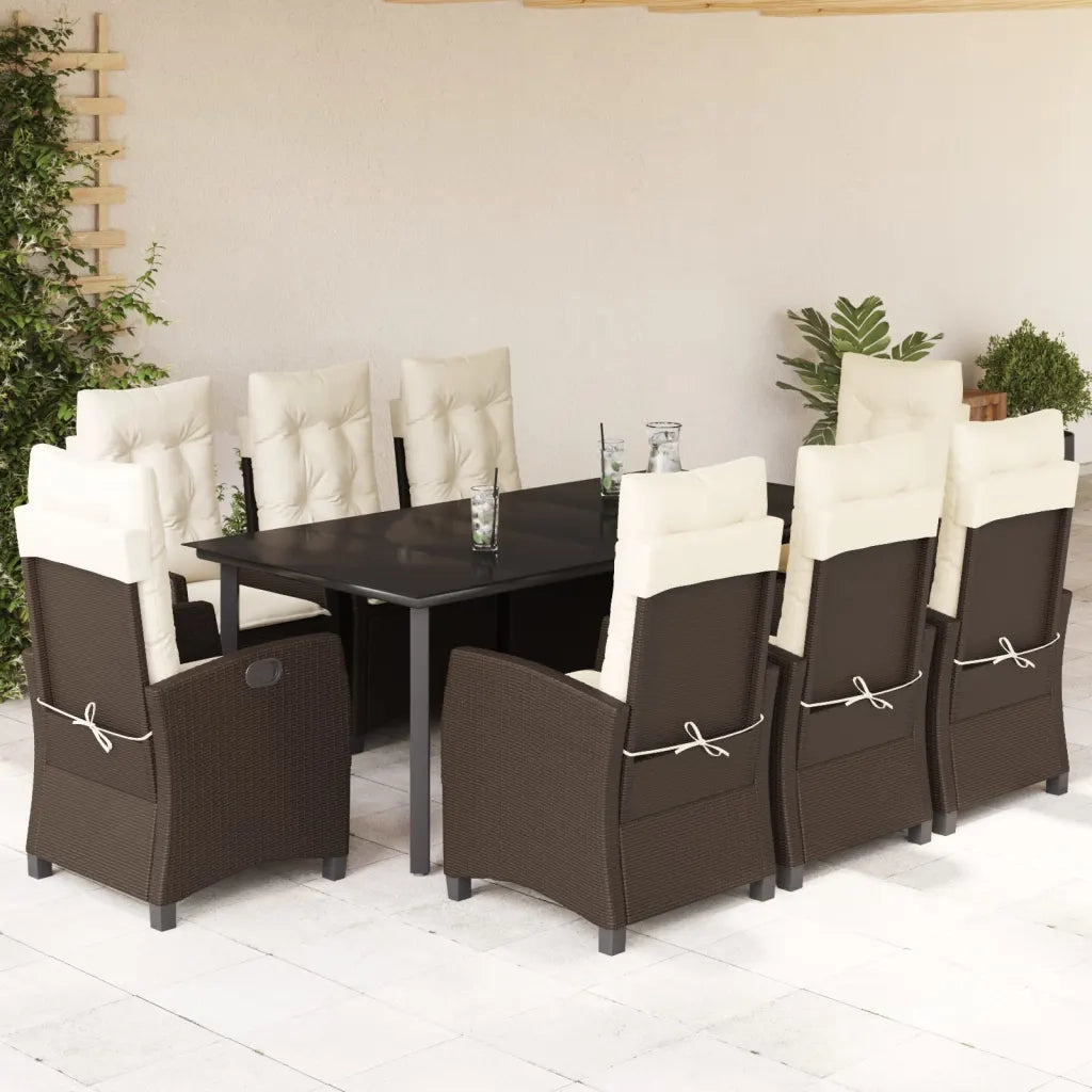Set da Pranzo da Giardino 9pz con Cuscini Marrone in Polyrattan 3212781
