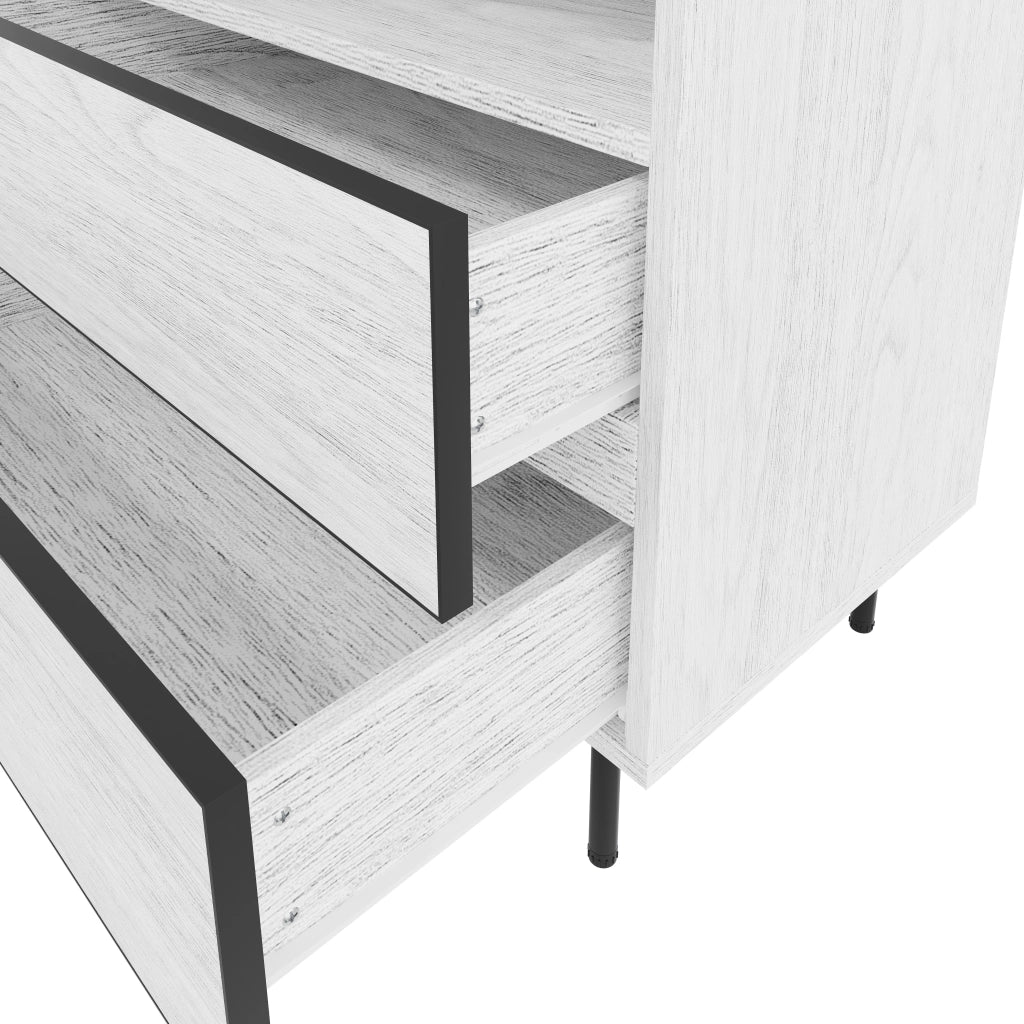 Credenza con 2 Ante; 2 Cassetti e Ripiani Aperti per Soggiorno e Sala da Pranzo in Legno 140 × 42 × 77 cm Bianco