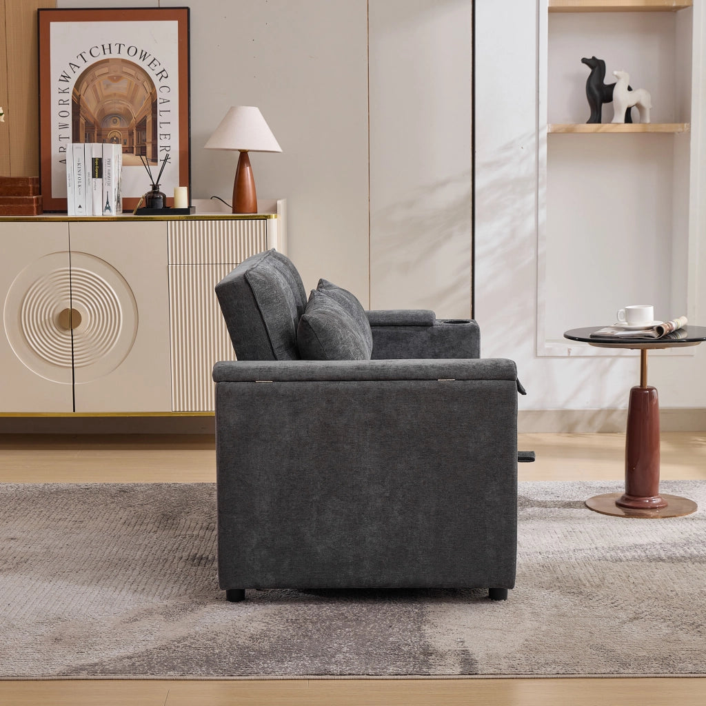 Divano Letto 3 in 1 con Tavolo e Portabicchieri ¨C MINIMAL ¨C Grigio, 2 Posti, 140x74x82