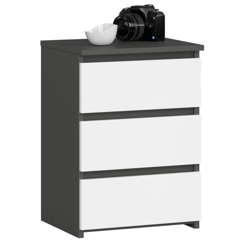 Comodino AKORD CL3 Grigia Grafite 40 cm 3 cassetti inserto frontale Bianco 40x35x57 cm