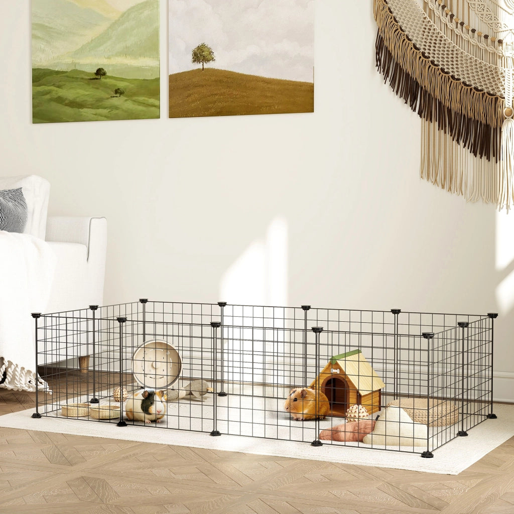 EasyComfort Recinto per Animali di Piccola Taglia Modulabile con Pannelli e Accessori, Gabbia per Ricci da Interno in Metallo, per Porcellini d'India e Ricci, 106x73x36 cm, Nero