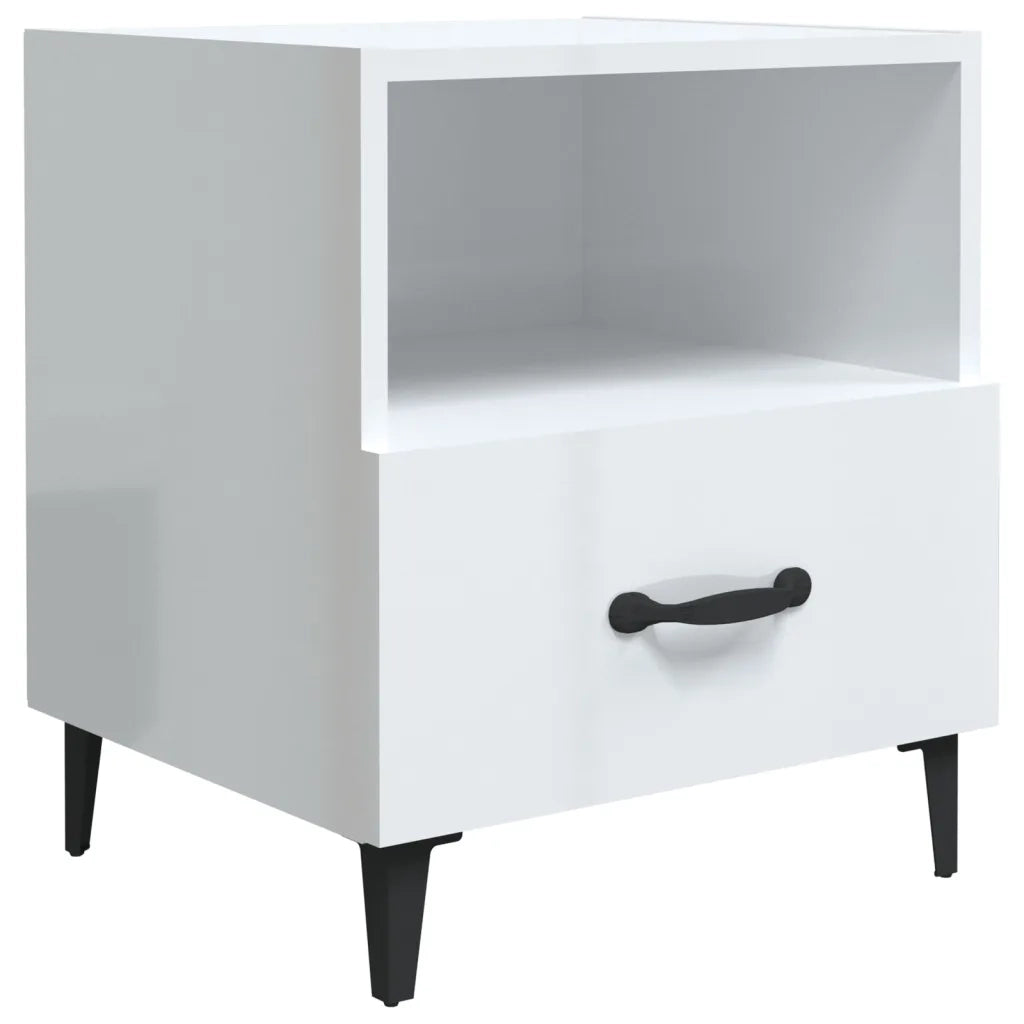 Comodini 2 pz-Set di 2 Tavolino da notte Bianco Lucido in Legno Multistrato