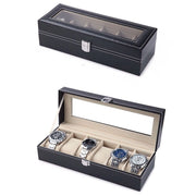 Trade Shop - Scatola Porta Orologi 6 Posti Con Vetro Custodia Elegante Effetto Pelle Nero -