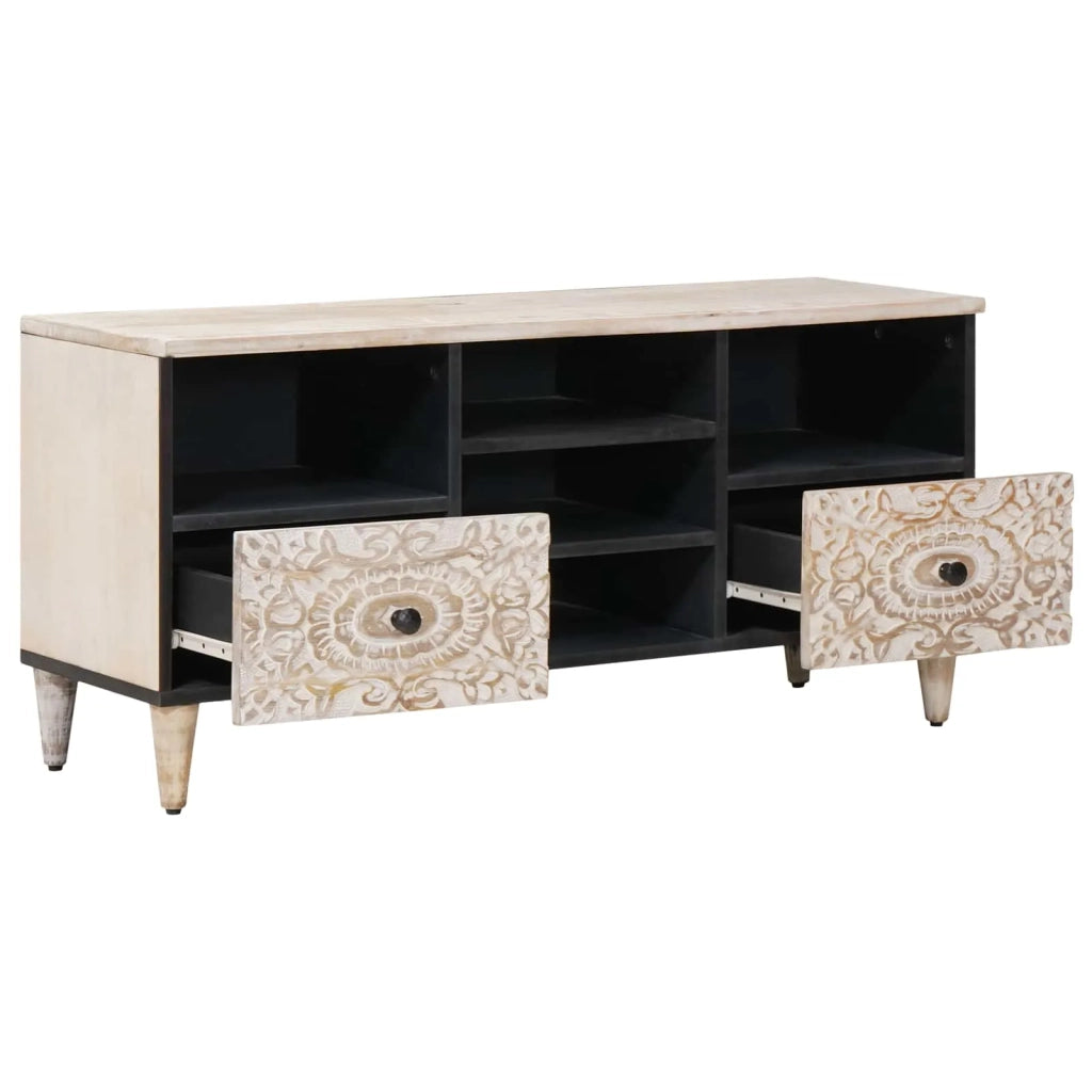 Mobile TV Bianco 100 x 33,5 x 46 cm Legno di mango massello 4018386