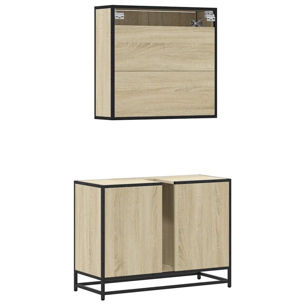 Set Mobili da Bagno | Armadio da bagno 2 pz Rovere Sonoma in Legno Multistrato