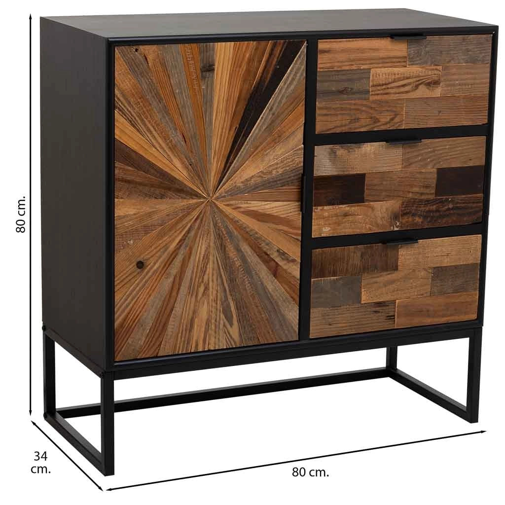 Mobile da ingresso in legno e metallo con 1 anta e 3 cassetti marrone 80x34x80