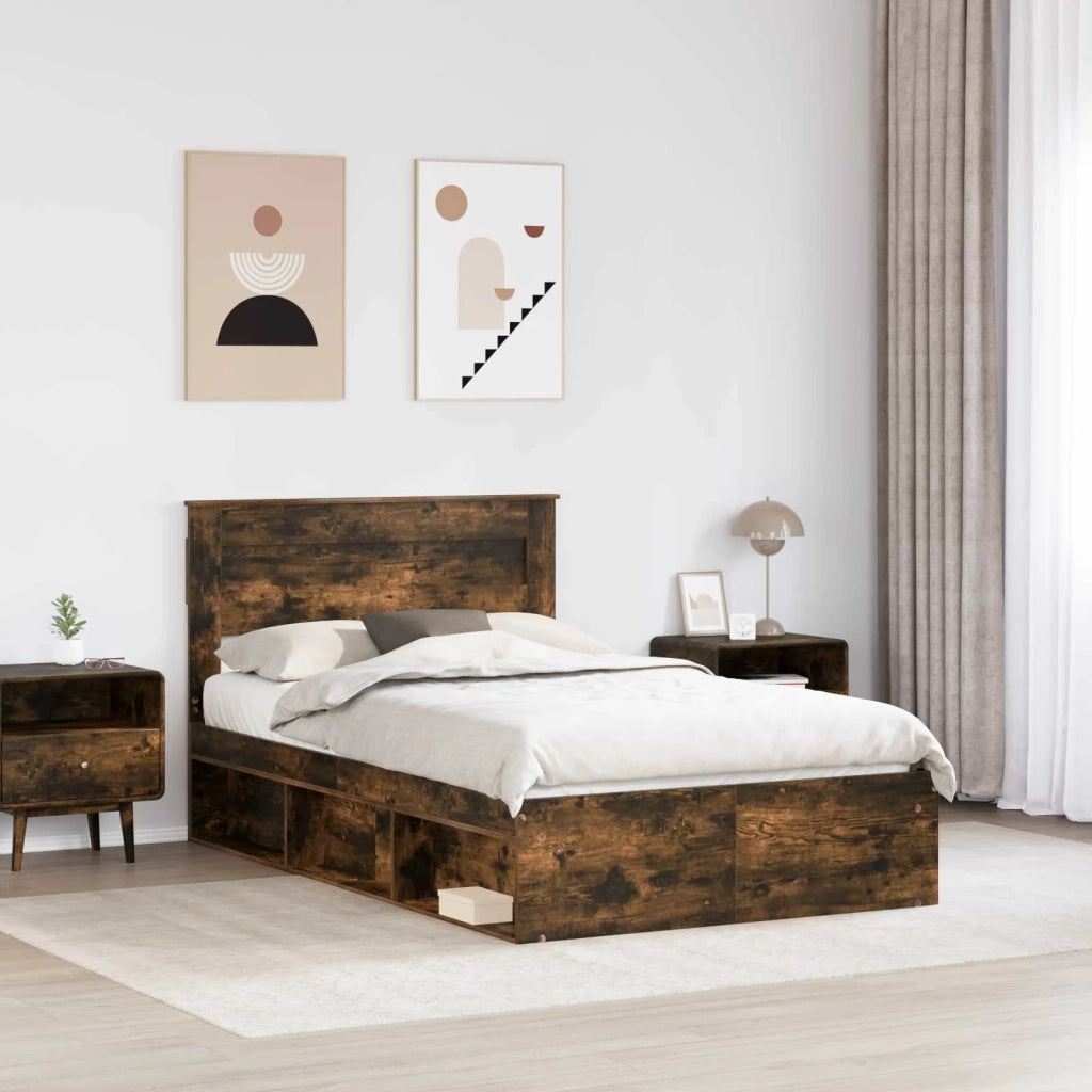 Struttura del letto Rovere fumé 135 x 190 cm Pino massello 3409771