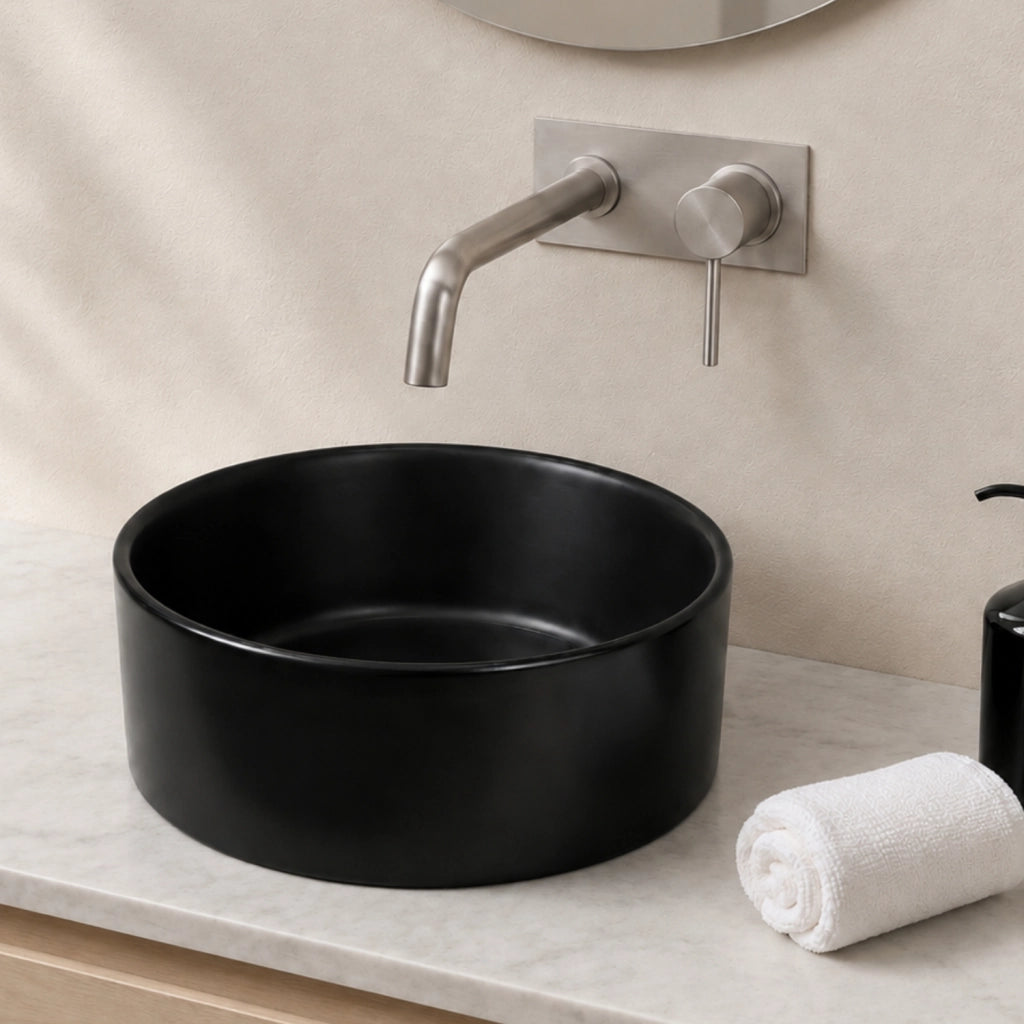 Lavabo tondo in ceramica nera opaca per bagno *** confezione 1