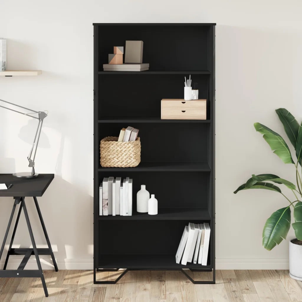 Libreria-Scaffale per Libri-Mobile di Stoccaggio Nera 80x31x169 cm in Truciolato