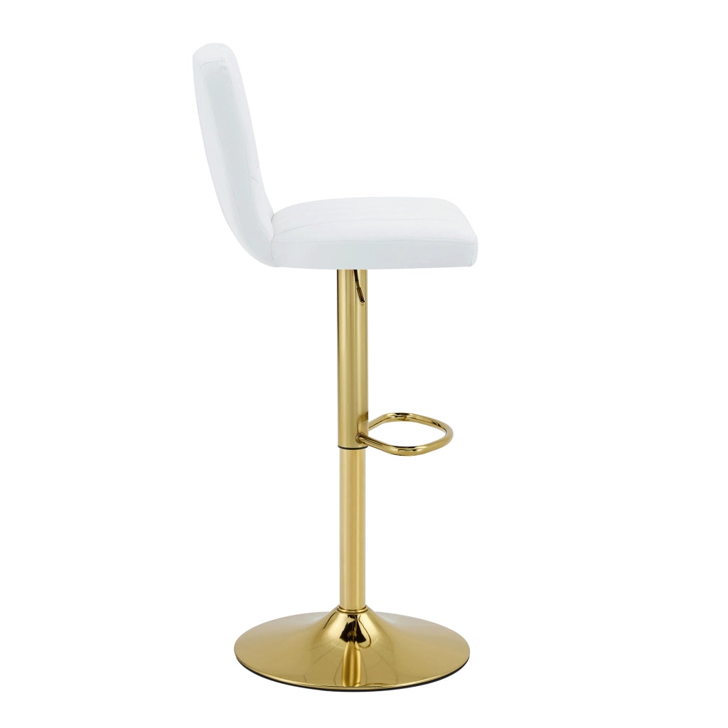 Sgabello da bar 62-83 cm, girevole 360°, schienale, poggiapiedi, PU bianco e metallo oro