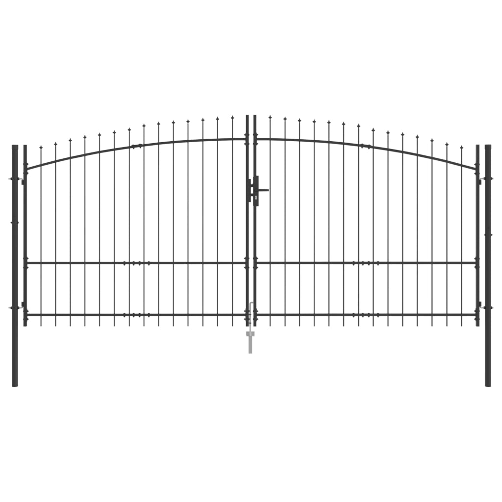 Cancello da Giardino con Punta a Lancia Doppio Battente Grigio 175x400 cm Acciaio