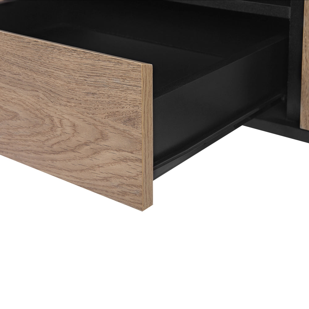 Mobile TV in legno chiaro e gambe in metallo Nero per un massimo di 76 ʺcon 1 cassetto e 2 armadi in stile industriale