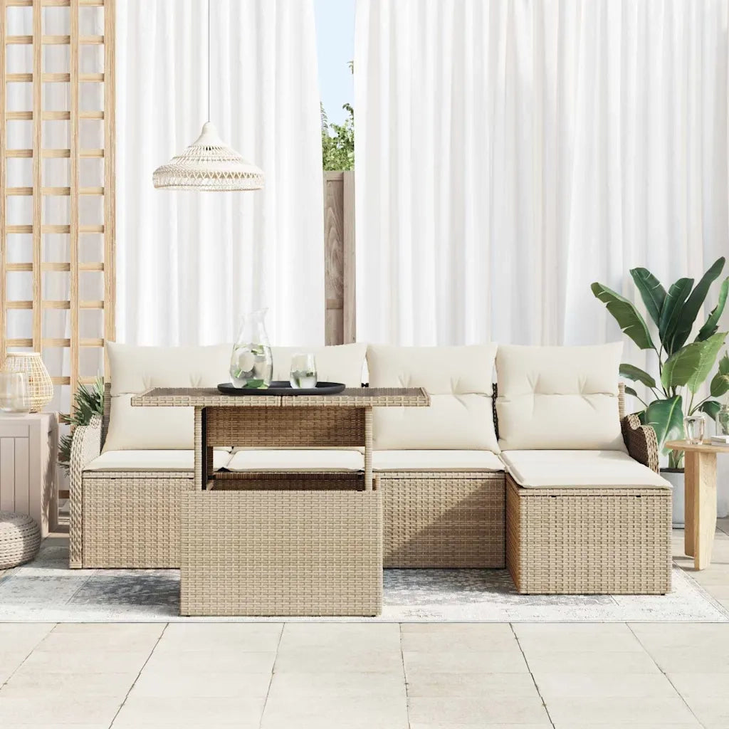 Set da esterno con cuscino 6 pcs Beige Poly Rattan