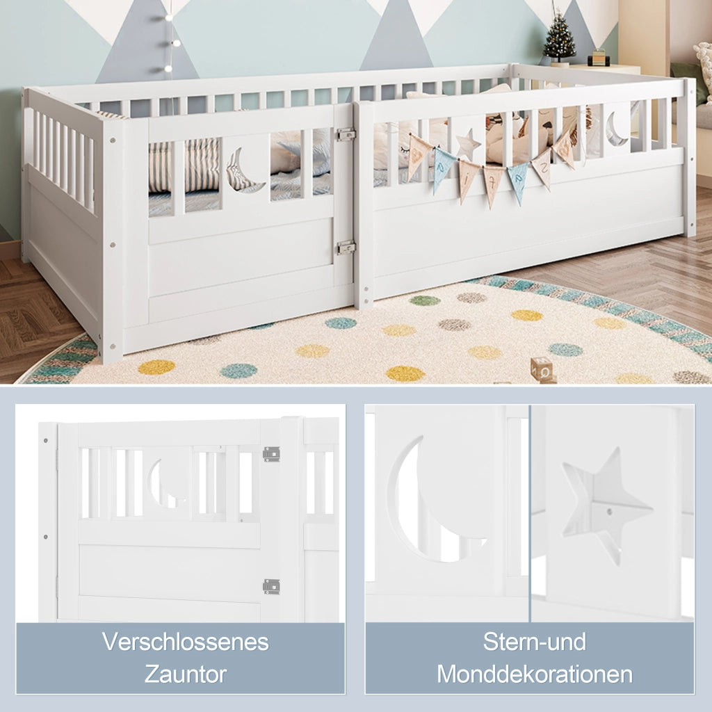 Letto a baldacchino per bambini bianco in pino con rete di sicurezza 90x190 cm