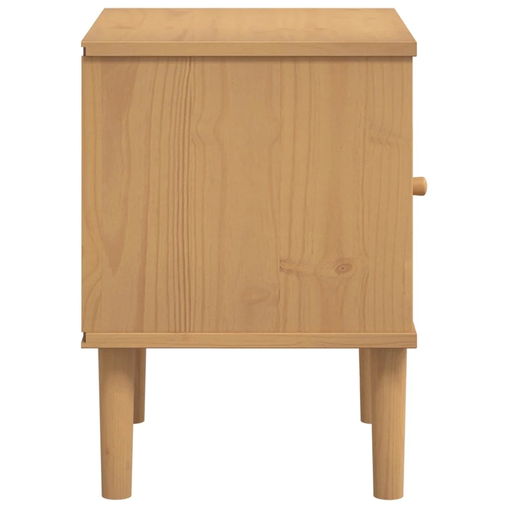 Comodino SENJA Marrone Aspetto Rattan 40x35x48 cm in Legno Pino 358010