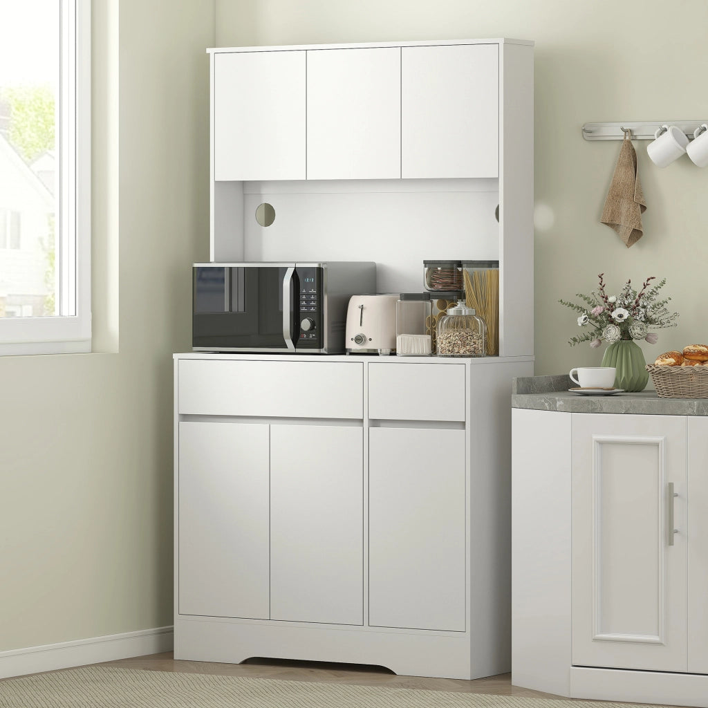 Credenza da Cucina Moderna con 4 Armadietti. 2 Cassetti e Ripiani Regolabili. 100x38x180 cm. Bianco