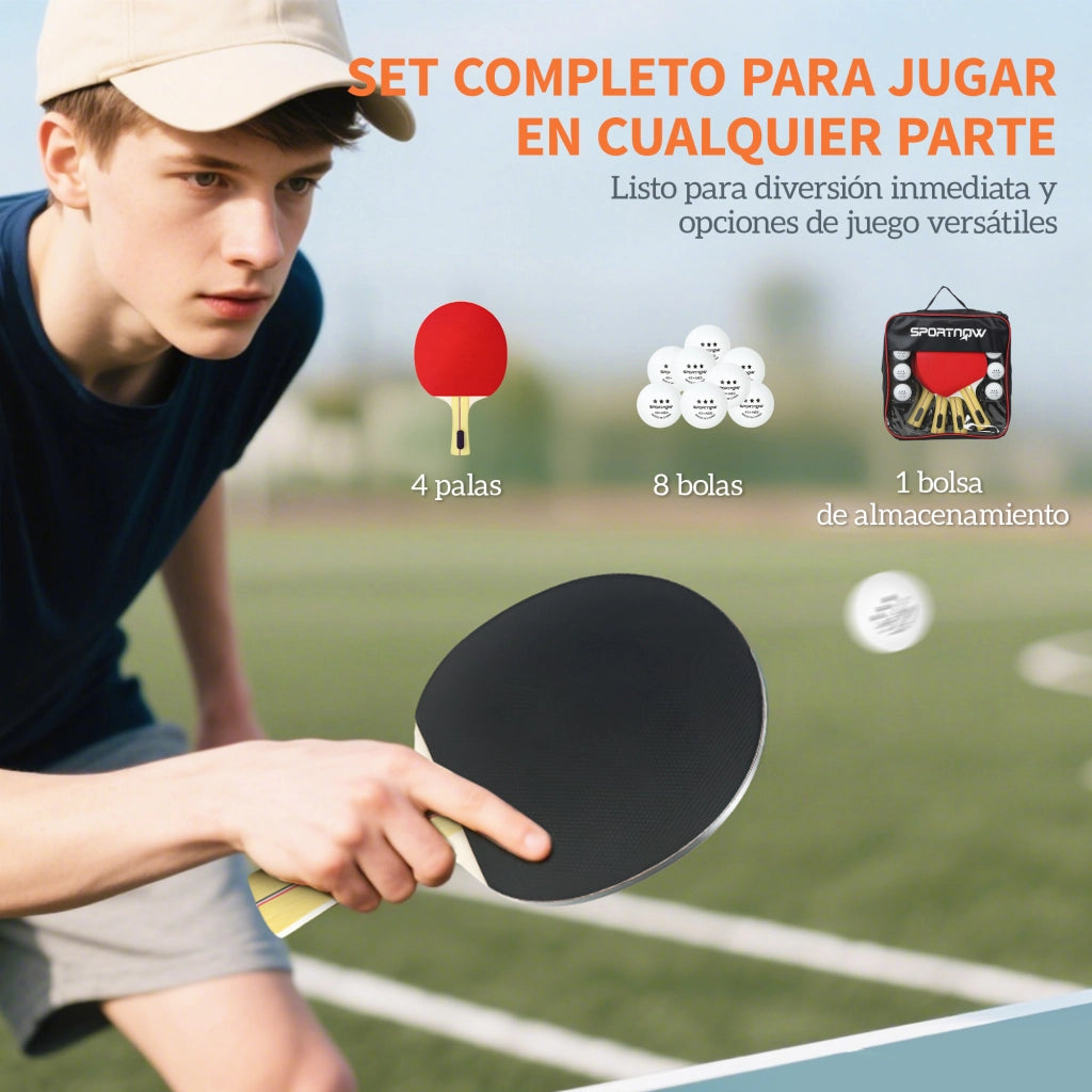 Tavolo da Ping Pong con 4 Racchette, 8 Palline e Custodia ¨C zephmum ¨C Rosso