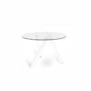 E-STYLO Tavolo fisso con top in vetro temperato e gambe in metallo bianco, 120cm X 120cm H. 75cm.