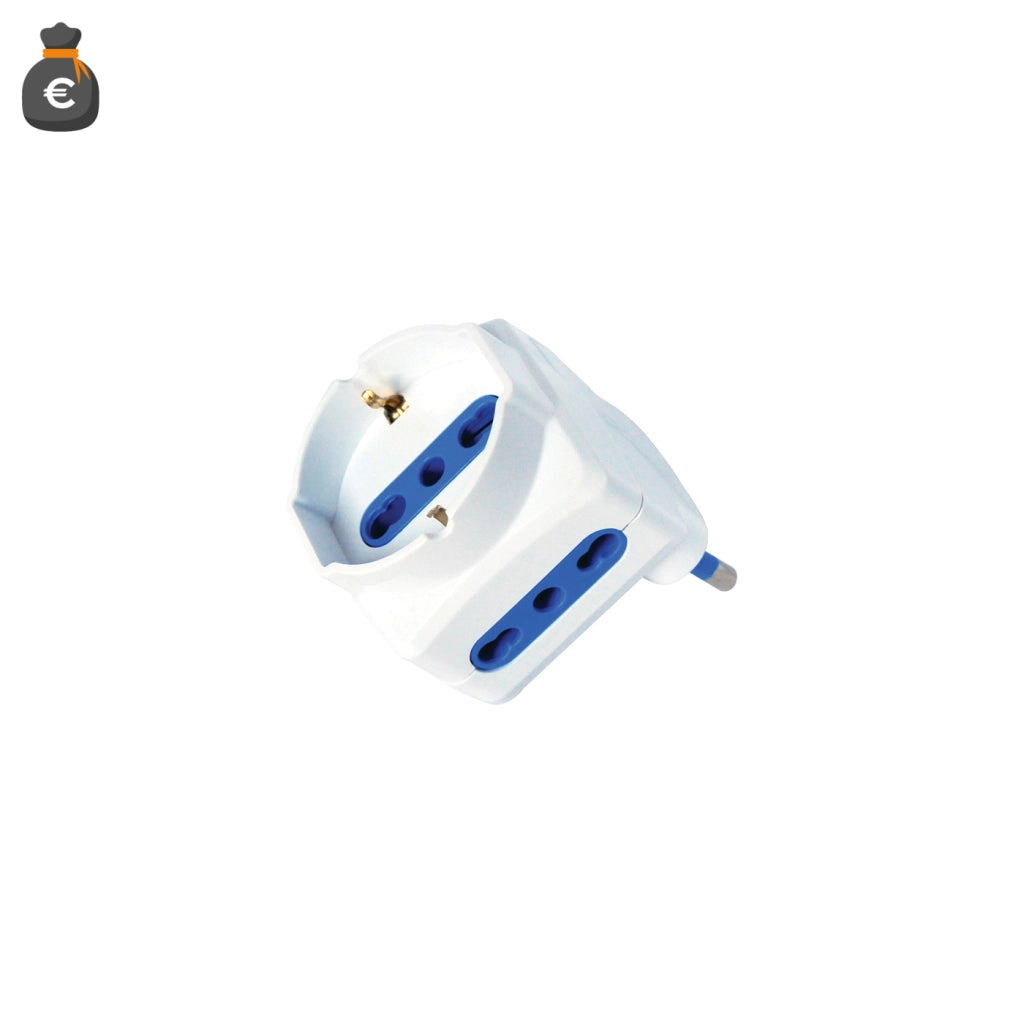 Alcapower Adattatore Salvaspazio 16A con 2 Prese Bipasso 10/16A e 1 Presa Universale Schuko, Colore Bianco, Potenza Massima 1500W, Spina 3 Poli