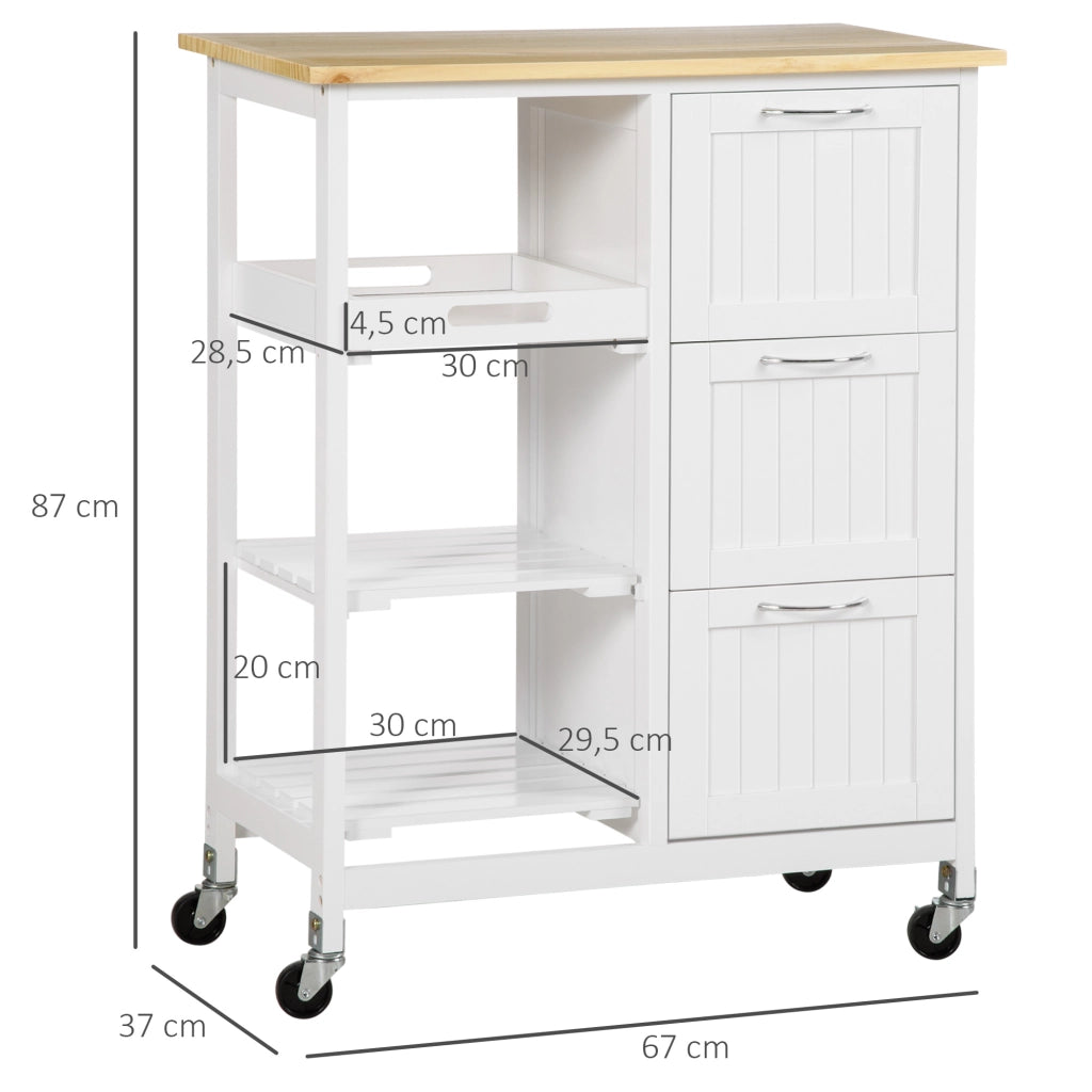 Carrello da cucina con 3 cassetti ¨C Xylo ¨C bianco stile country