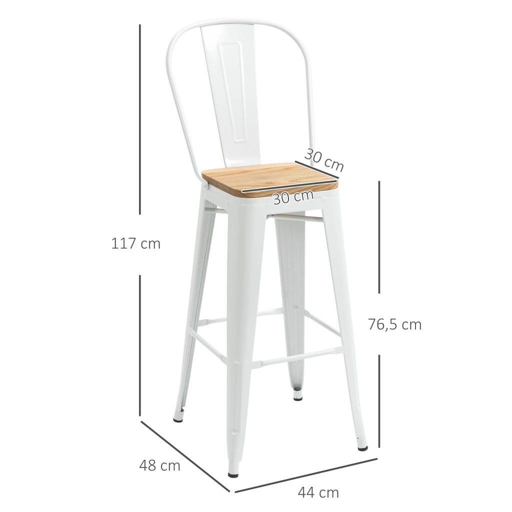 Set di 4 sgabelli da bar industriali con schienale e poggiapiedi ¨C Zephmum ¨C Altezza seduta 76 cm in metallo bianco