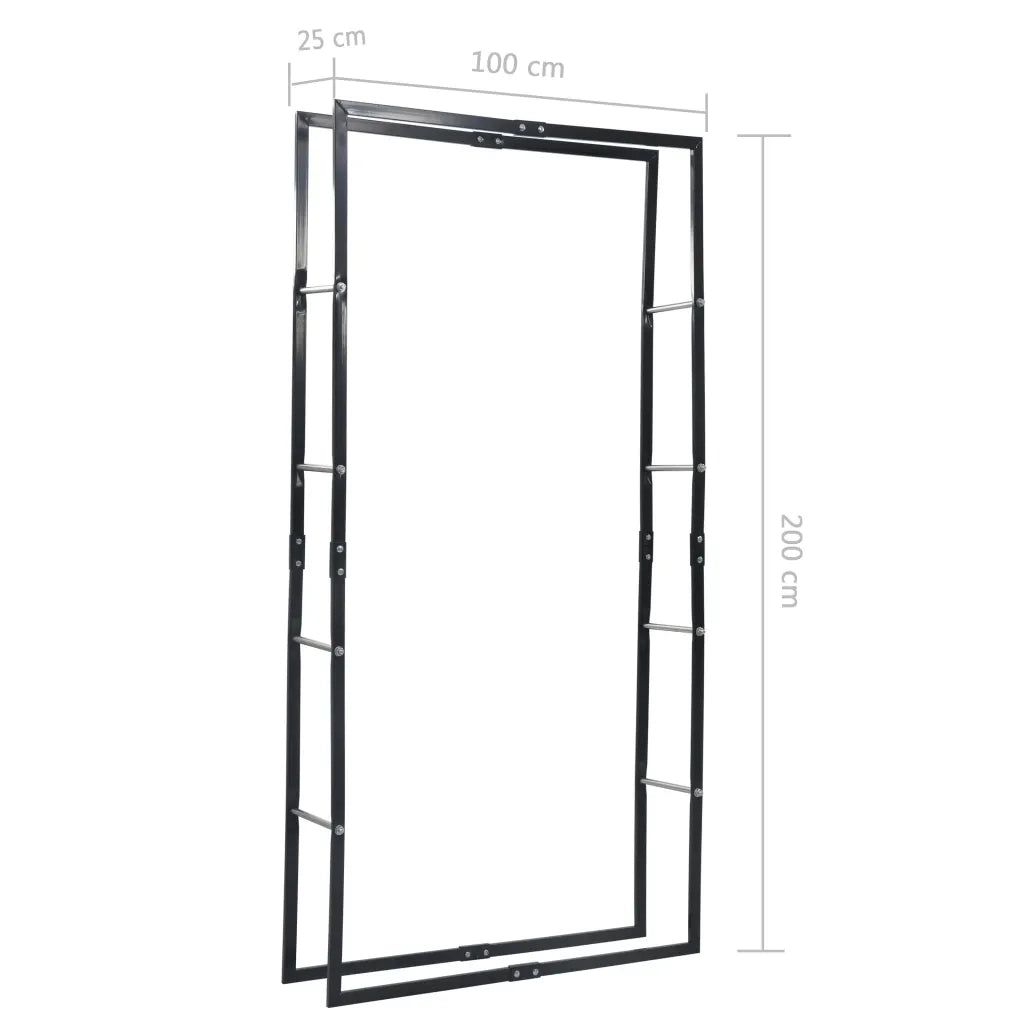 Rastrelliera per Legna da Ardere Nera 100x25x200 cm in Acciaio