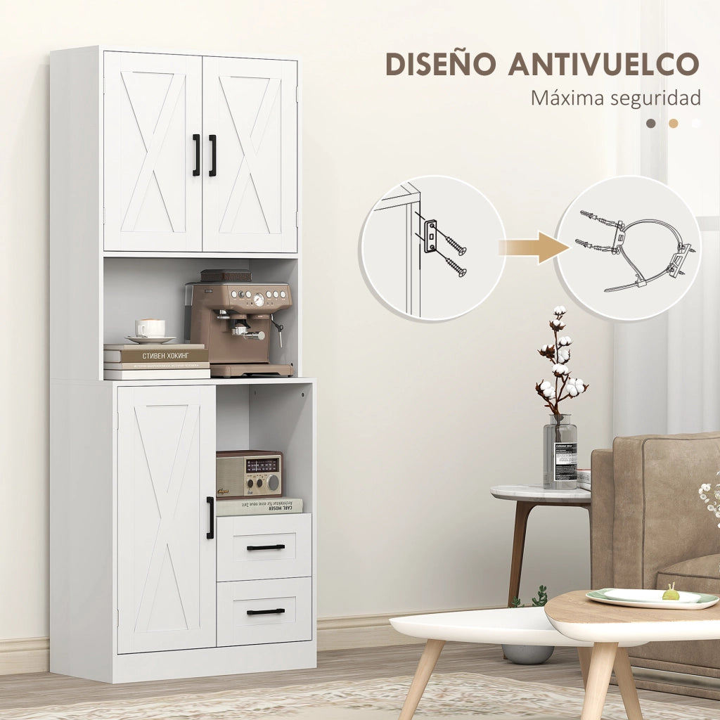 Armadio Cucina con Ante, Cassetti e Ripiani Regolabili ¨C zephmum ¨C Bianco 70x40x180 cm