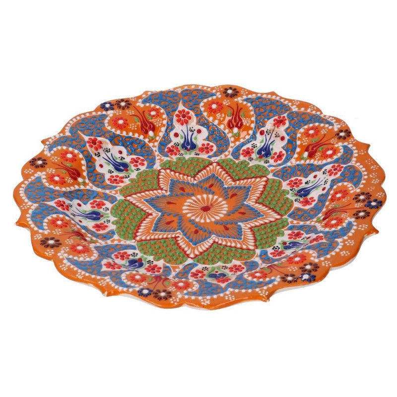 Piatto decorativo ceramica arancione cm ø30h3