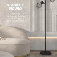 Lampada da Terra 40W con 3 Luci Regolabili e Interruttore a Manopola, in Metallo, 41x28x169 cm, Nero
