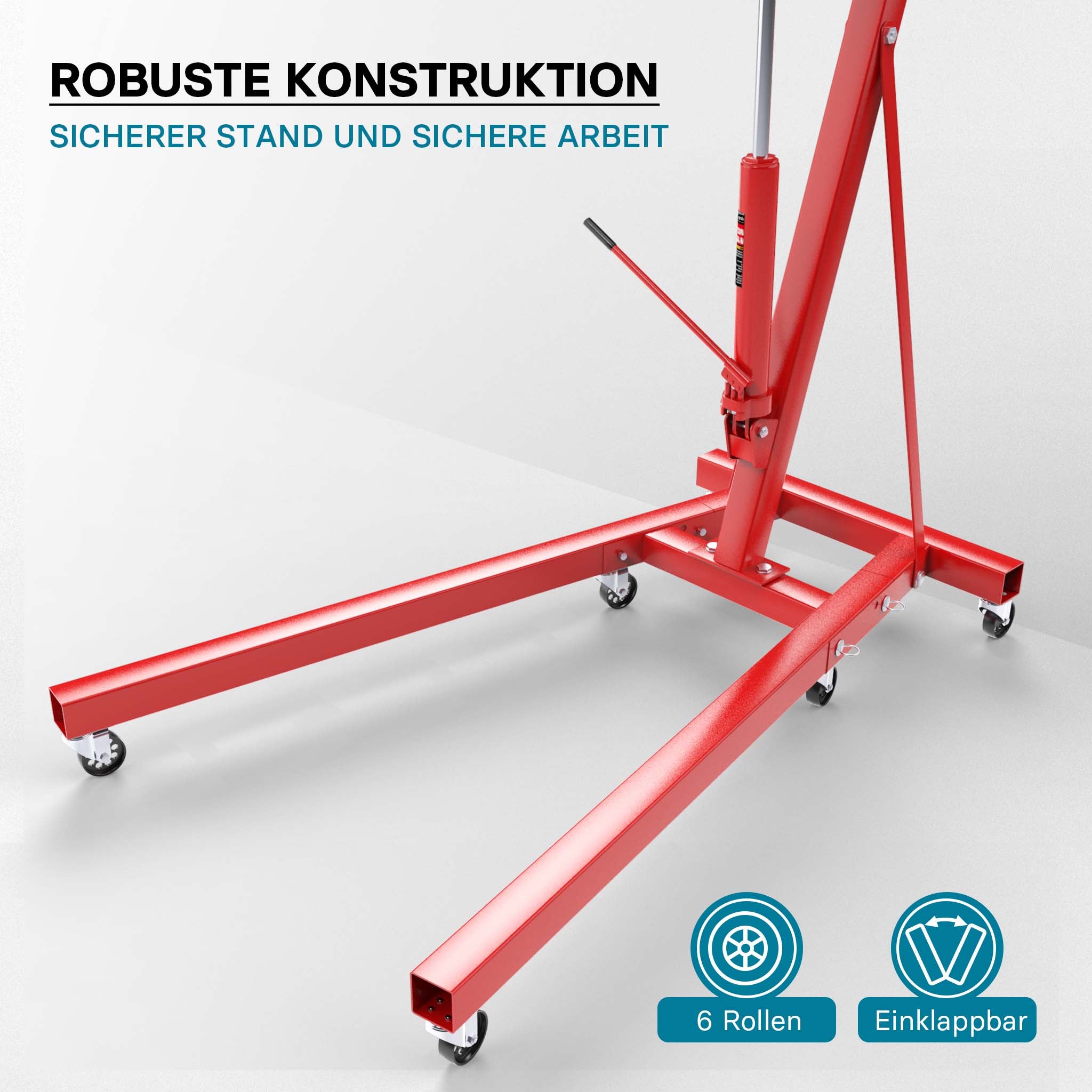 gruetta idraulica da officina per sollevamento, gru manuale pieghevole con doppia pompa, carico max 2000kg