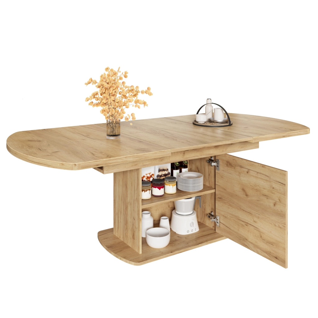 Tavolo da pranzo allungabile 140/200x80x75 cm con vani contenitore in truciolare naturale