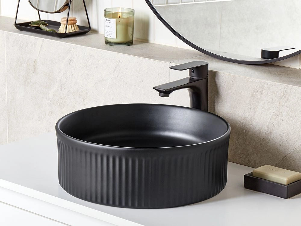 Lavandino da appoggio in ceramica nera ⌀ 37 cm opaco Lavandino da bagno rettangolare stile moderno