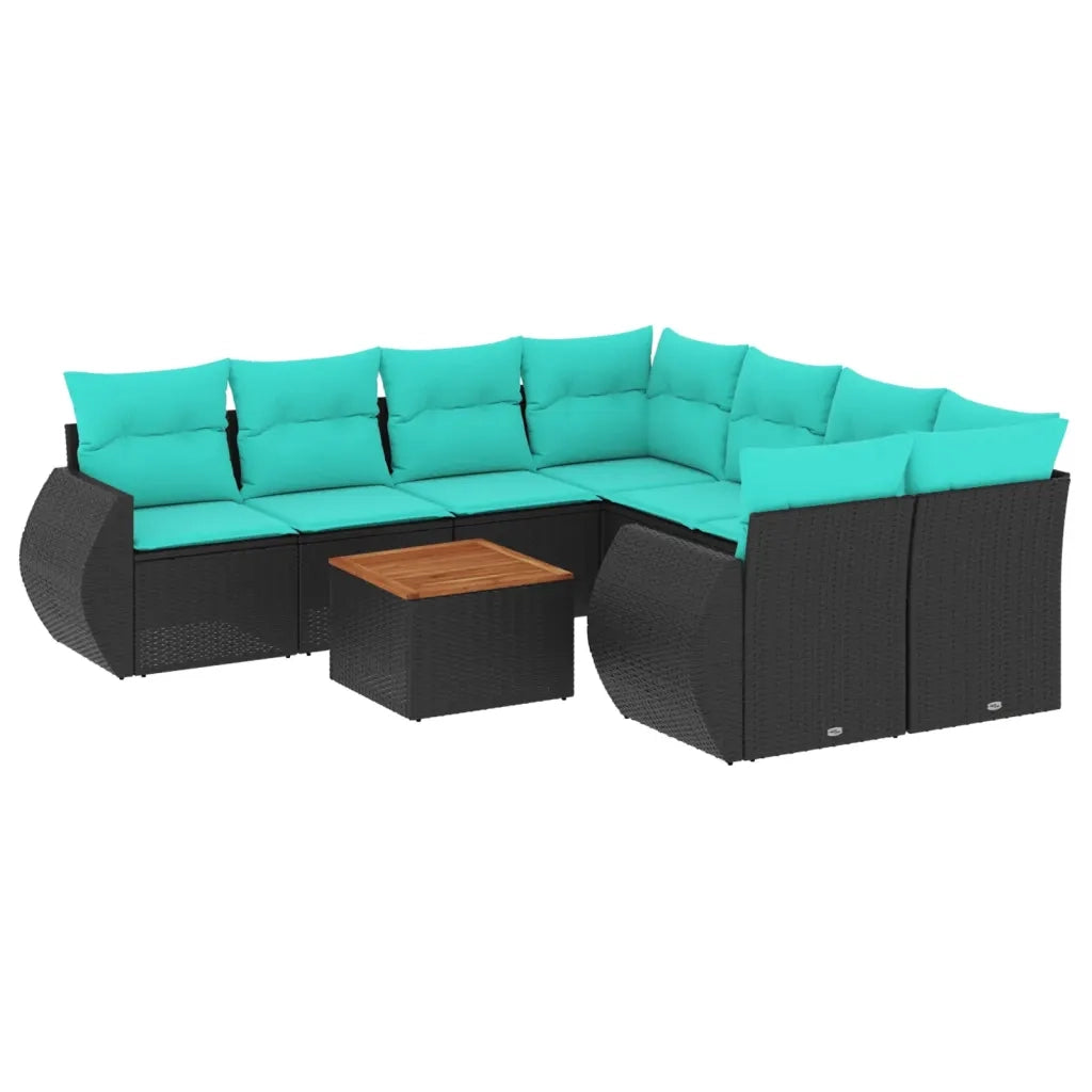 Set Divani da Giardino 9 pz con Cuscini Nero in Polyrattan 3224930