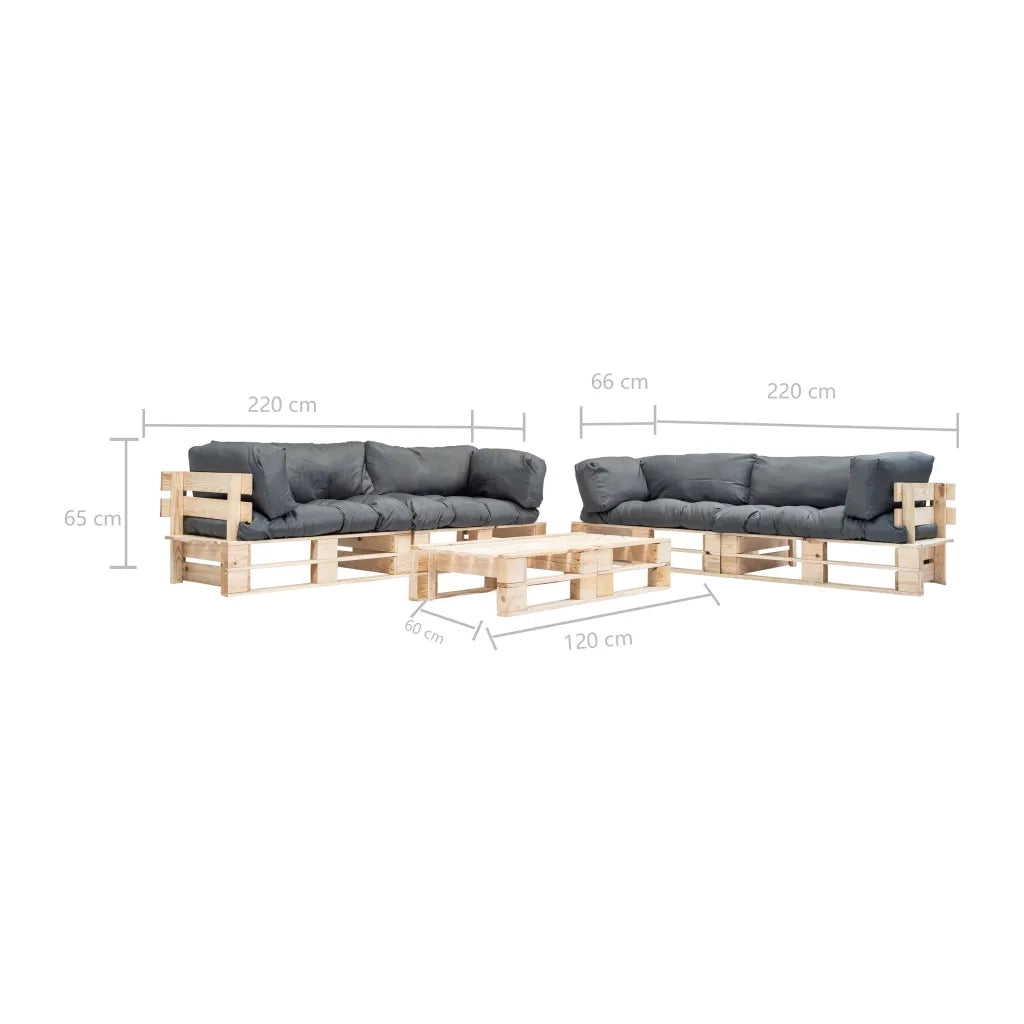 Set Divani da Giardino Pallet 6 pz con Cuscini Grigi in Legno 277504