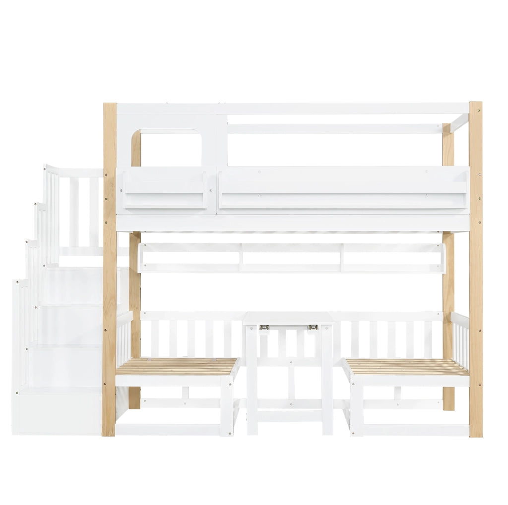 Letto a castello per bambini 90x200 cm con tavolo pieghevole e scala contenitore