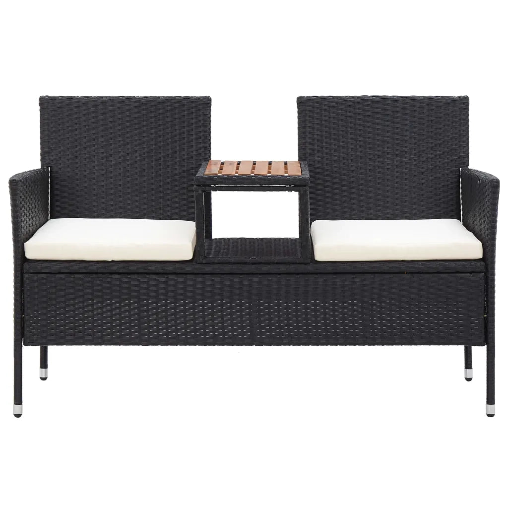 Panchina da Giardino | Panca da Giardino a 2 Posti con Tavolino 143 cm Polyrattan Nero