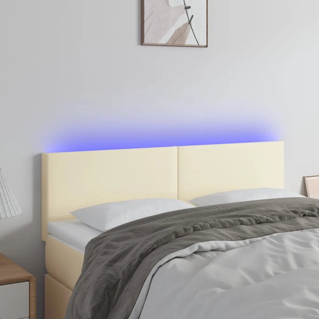 Testiera-Testata-Testiera Decorativa Crema a LED 144x5x78/88 cm in Similpelle 580005