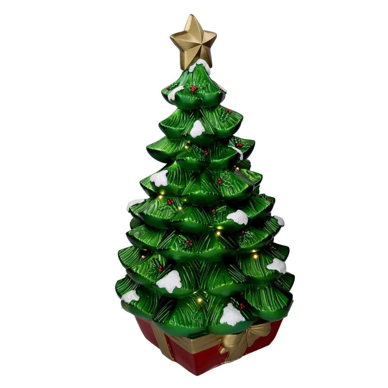 Albero resina innevato verde con led cm 36x36h67
