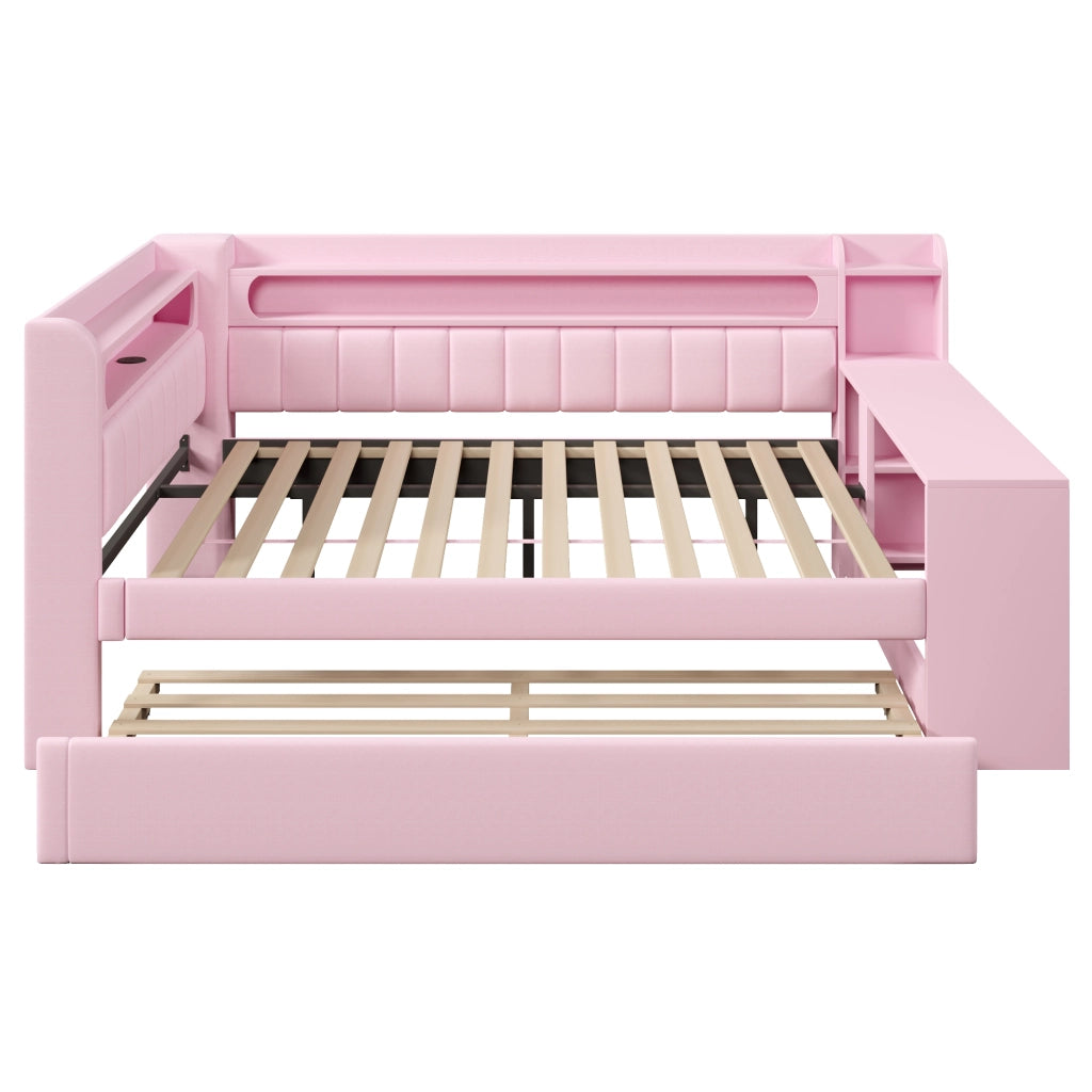 OKWISH Letto Divano Letto 3 Posti con USB, LED Regolabile, Scrivania e Letto Estraibile 140×200 cm e 90×190 cm, senza Materasso