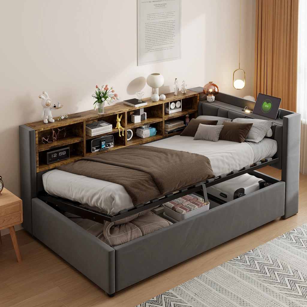 Letto imbottito multifunzione 90x200 cm con contenitore