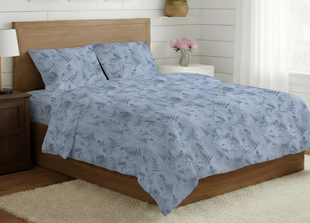 Sacco Copripiumino In 100% Cotone Made Italy Disegno Soffione - Matrimoniale - Azzurro