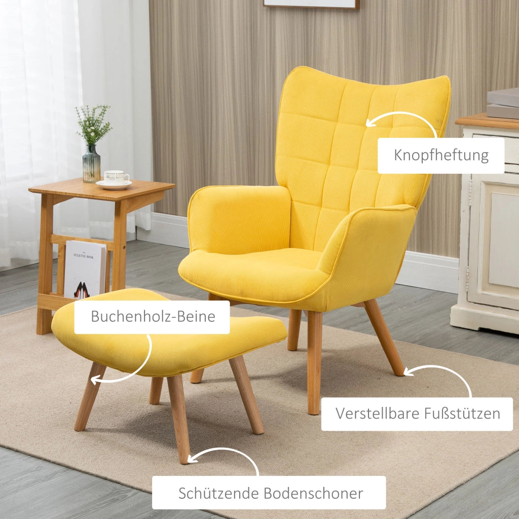 POLTRONA Relax con poggiapiedi 72x80x101 cm Poliestere Giallo
